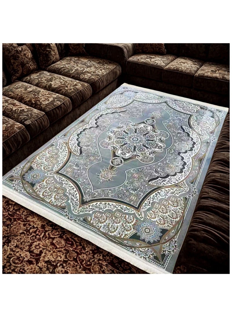 SMART HOME Large padded floor mat with a soft velvet surface and non-slip backing - Living room rug - Majlis rug - Lounge rug - Luxurious decorative rug - Elegant rug with modern patterns for living rooms and majlis - Size 300x200cm - Suitable for everyday use and entertaining - Image 2